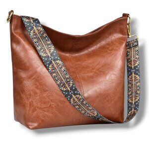 Chestnut Shoulder or Crossbody Bag With Interchangeable Strap